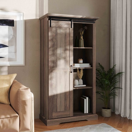 Flash Furniture Harrison 36in. Wide Rustic Farmhouse Storage Cabinet Bookcase w/Sliding Barn Door, Graywash ZG-026-GRYWSH-GG